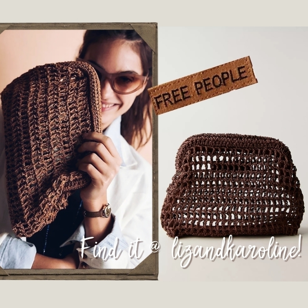 New! Free People Raffia Sand Bound Clutch Woven Crochet Bag in Chocolate